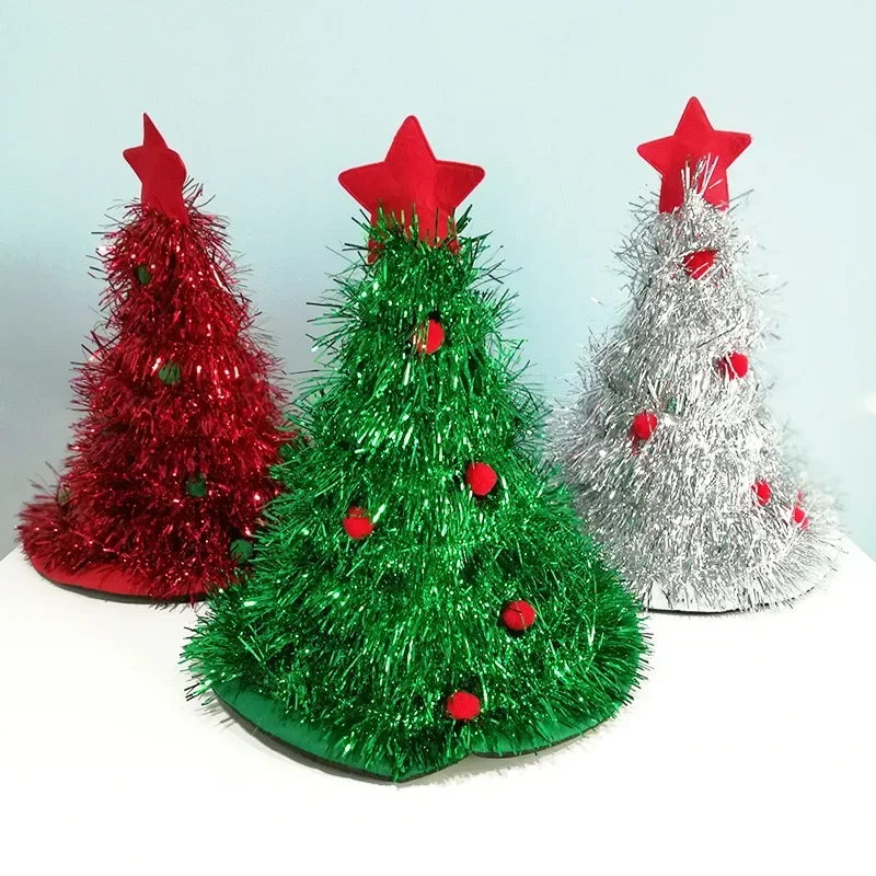 Tinsel Christmas Tree Hat Headband Father Christmas Xmas Party Santa Fancy Dress Costume Hat Holiday Decorations Headgear