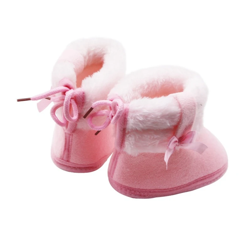 Beautiful Winter Baby Boy Girl Cotton Snow Boots With Bow Tie Mid-tube Boots Infant Anti-slip Toddler Shoes