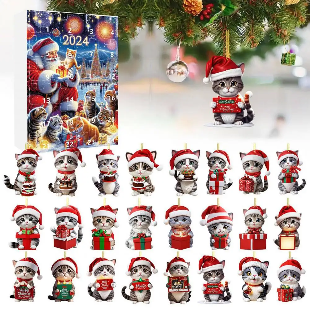 1Pc Kids' Room Christmas Decor Advent Calendar Cute Cartoon Cat Christmas Countdown Calendar Advent for Festive