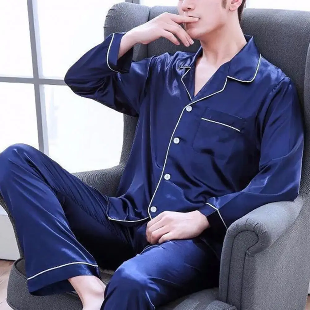 Silk Pajamas Set for Men Summer Long-sleeved Ice Silk Pajamas for Casual Homewear Sleepwear pajamas set silk pajamas man pajamas set