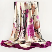 90X90CM Square Women Scarves Silk Office Ladies Hair Neck Bandanna Headband Foulard Headcloth Muslim Headscarf Female muffler 5