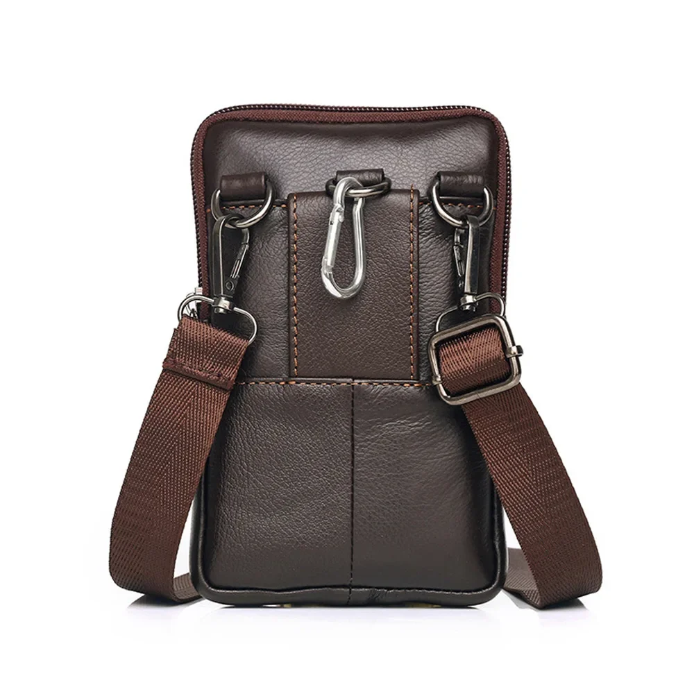 Men Genuine Leather  Cell/Mobile Phone Case Cross body Waist Pack Hip Bum Bags Fashion Casual Male Belt Hook Messenger Bag