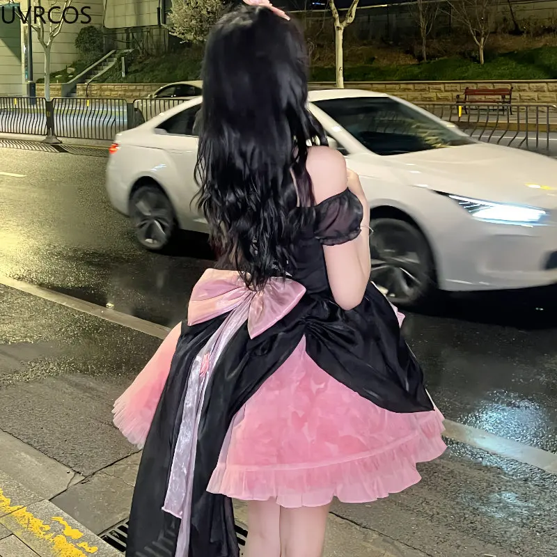 Japanese Gothic Lolita Dress Women Kawaii Bow Bear Lace Pink Black Off Shoulder Princess Dresses Girls Sweet Halloween Costume lolita dress lolita suspender dress lolita cosplay costumes