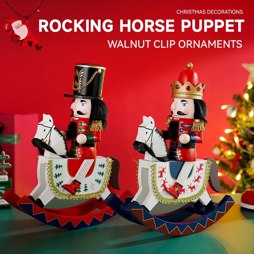 

30CM Christmas Nutcracker Soldier Rocking Horse Cavalry Doll Handicraft Wooden Puppet Ornament Holiday Gifts Home Decoration