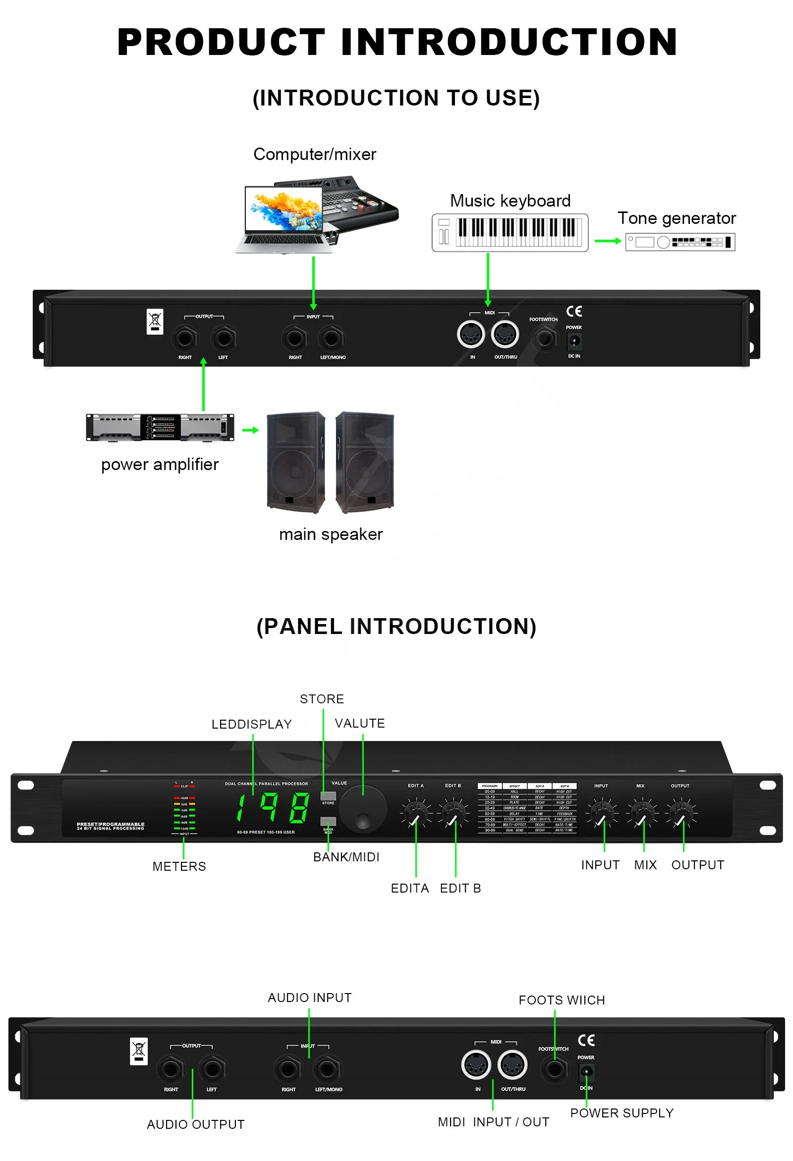 Echo Hybrid Digital Audio Processor Multi Effects Digital Reverb 199 Preset Soun