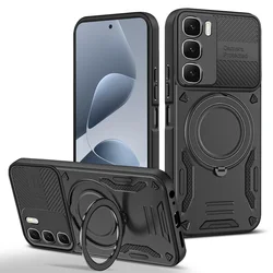 Magnetic Adsorption Case with Metal Ring Holder for Infinix Hot 60 Pro (Black)