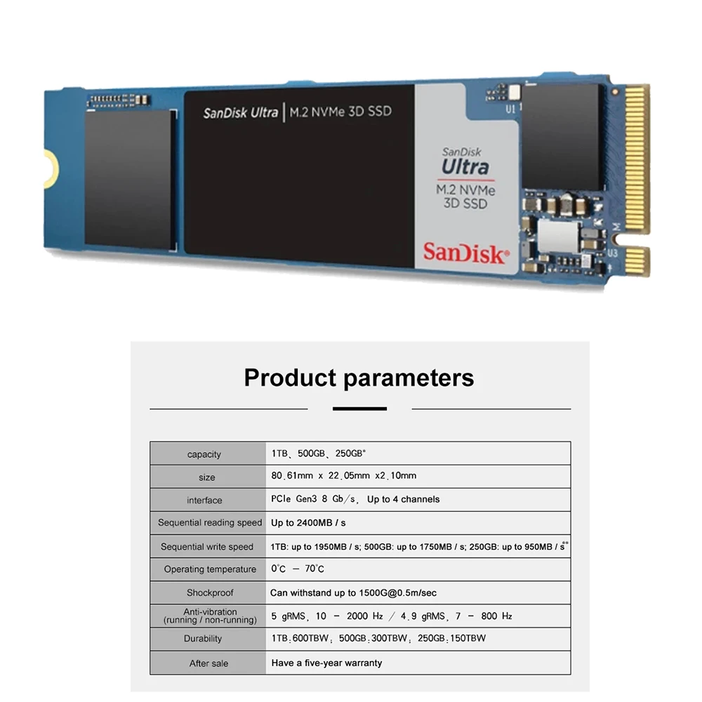 Sandisk-disco de Estado Sólido Interno Disco Rígido para Laptop e Desktop 100 Original Ultra M.2 Nvme 3d Ssd 500gb 1tb 2tb m2 2280 Ssd - Imagem 4
