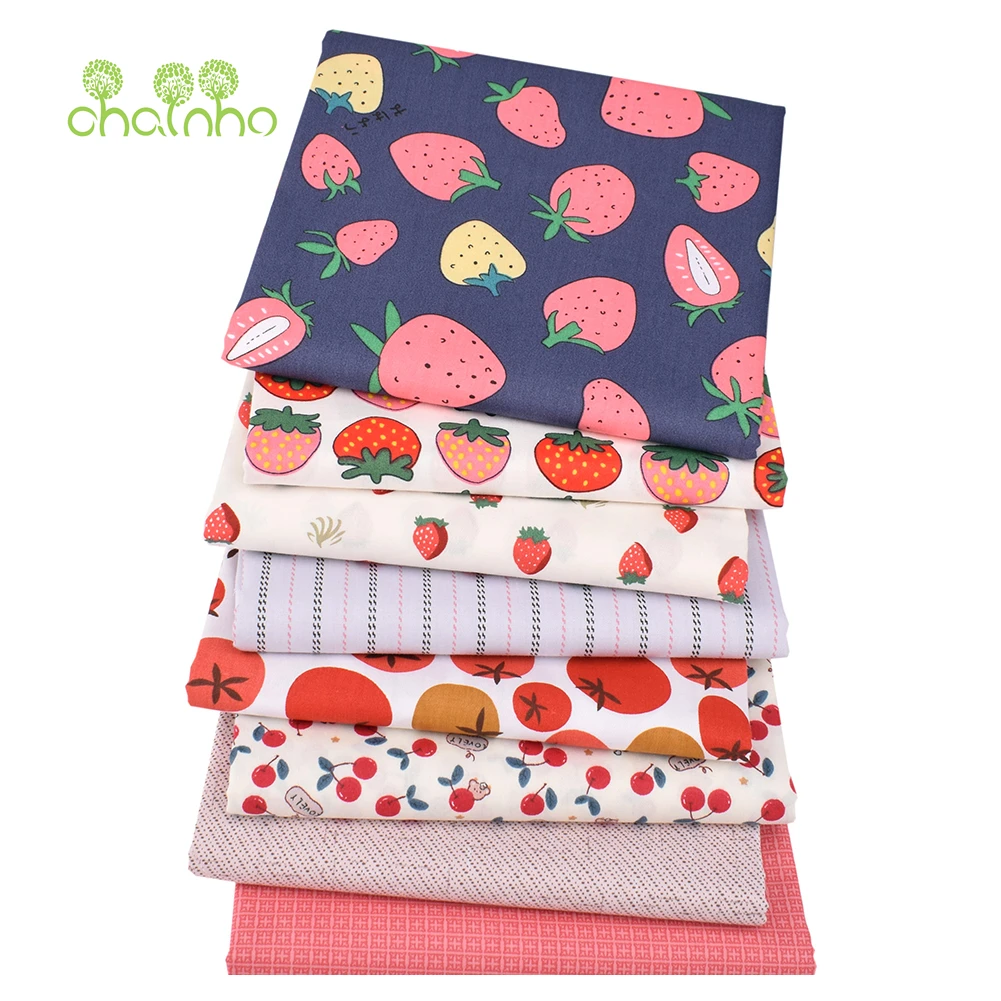 Chainho,Printed Twill Cotton Fabric,DIY Sewing Quilting Material,Patchwork Cloth,Fruit,Home Textiles,8 Designs,2 Sizes,15C340