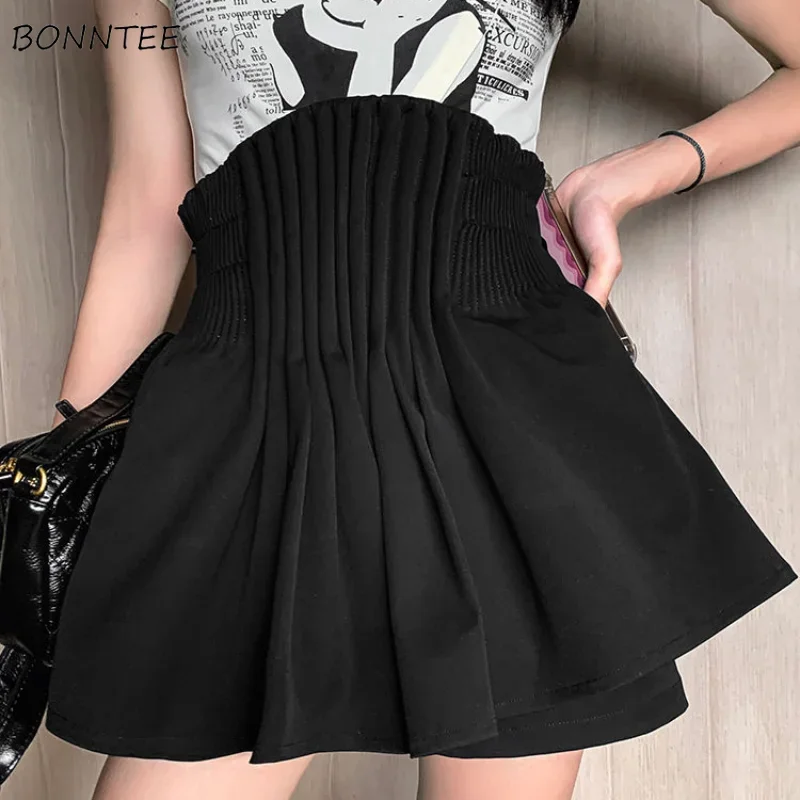 

Mini Black Skirts Women Solid Folds Empire All-match Basic Korean Style Юбка Женская Fashion Casual Daily Chic Students Simple