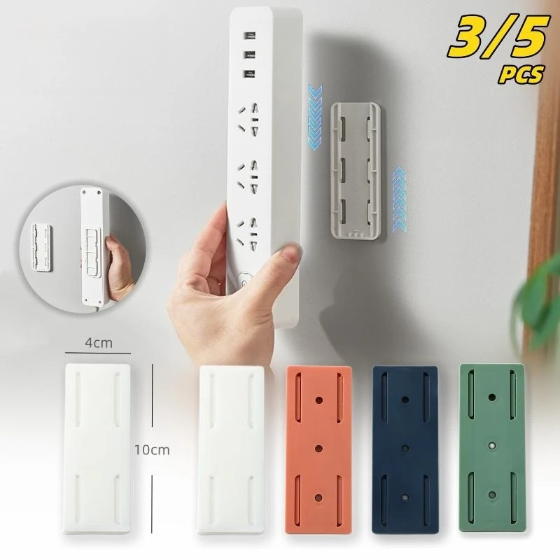 Socket Storage Hooks Wall-mounted Organizer Fixer Multi-purpose Adhesive Hooks Wall-mounted Universal Without Hole 3/5 PCS