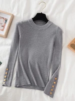 2023 women thick sweater pullovers khaki casual autumn winter button o-neck chic sweater female slim knit top soft jumper tops - Image 4