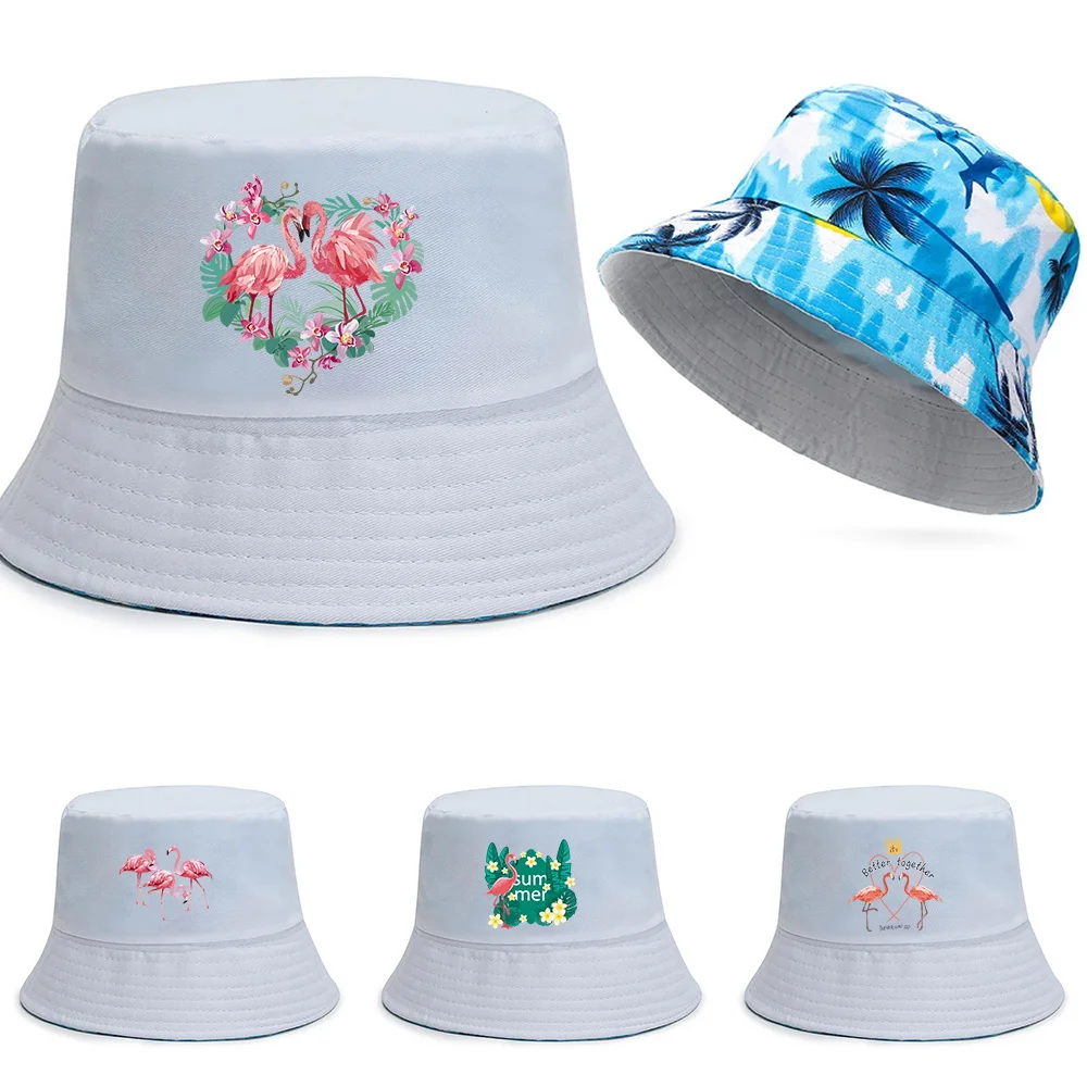 

Fashion Cotton Fisherman Hat Flamingo Print Series Bucket Hats Reversible Hawaii Caps Men Casual Panama Cap Women Beach Sun Hats