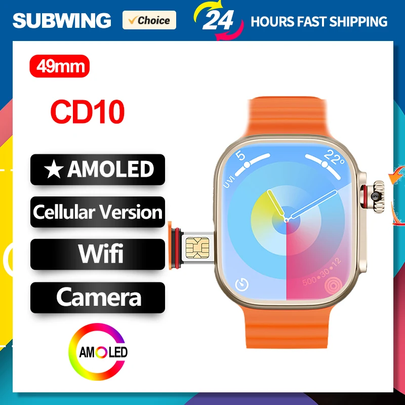 남녀공용 CD10 셀룰러 카드, 유라시아 버전 스마트 워치, 2GB RAM, AMOLED Wifi GPS, 32GB ROM, 위치 앱 블루투스, 무선 2024
