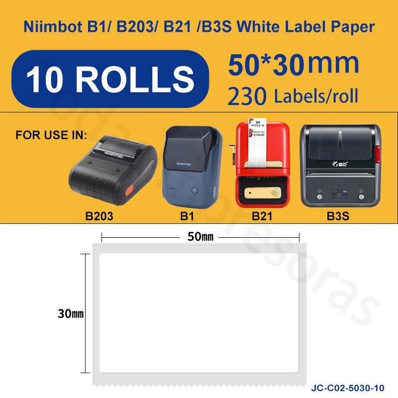 Label Maker Tape Compatible for NIIMBOT B21/B1/B3S, Barcode Address Label  Printer Paper Waterproof Anti-Oil Scratch-Resistant Sticker White