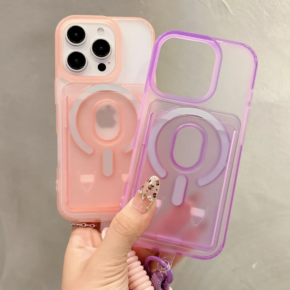 Candy Clear Slot Card Holder Magnetic Wallet Case with Wrist Strap
