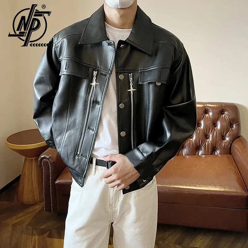 

Streetwear Black PU Jackets Men Women Star Zipper Vintage Bomber Jacket Turn Down Collar Casual Basic Coat Male Clothes 2023