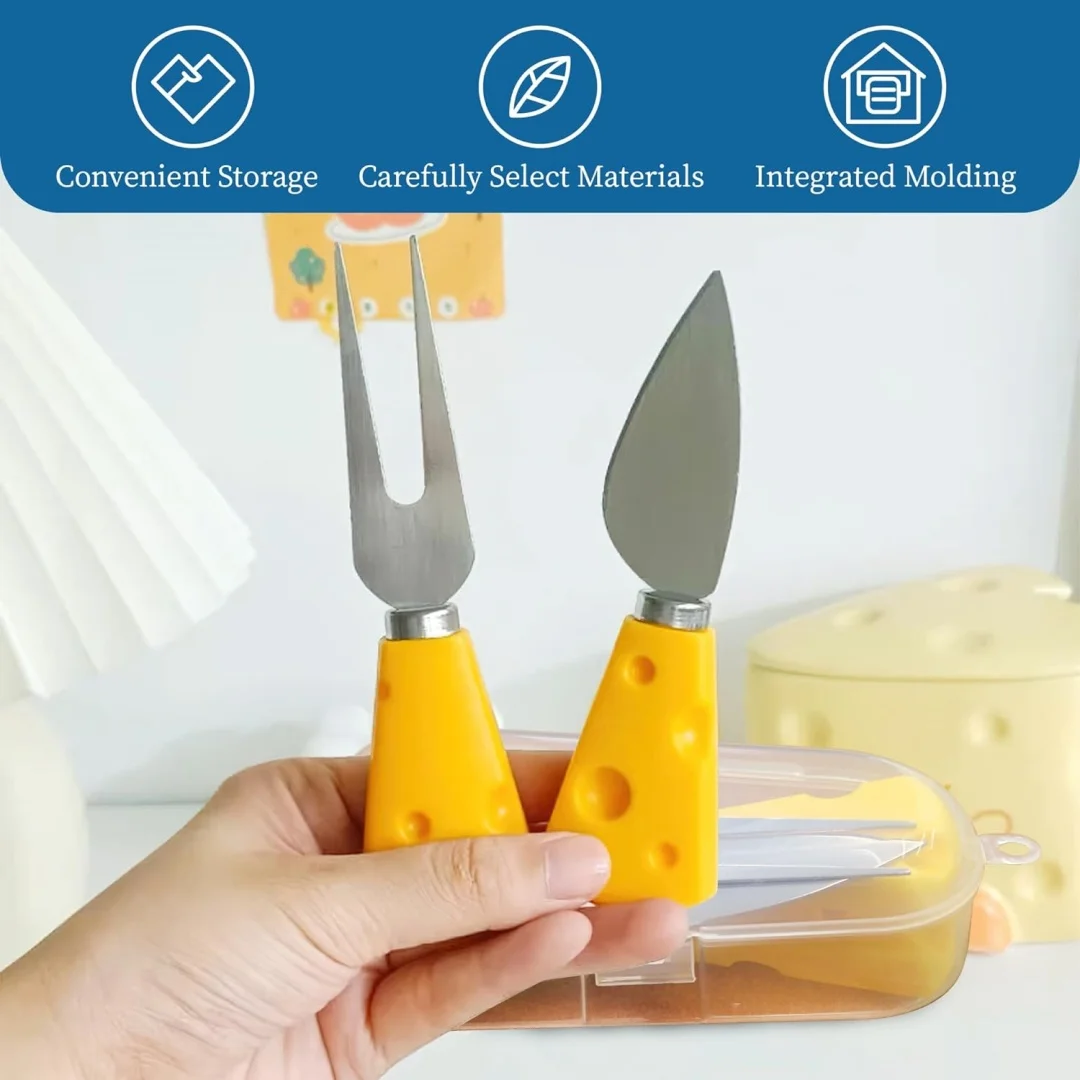 4pcs/6pcs Cheese Knife Set Stainless Steel Plastic Handle Mini Cute Knife and Fork Suitable for Parties Christmas