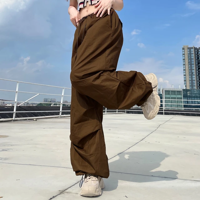 Women Baggy Hip Hop Cargo Pants With Pocket Y2k Low Waist Drawstring Loose  Joggers Cargo Trousers Casual Sweatpant Streetwear