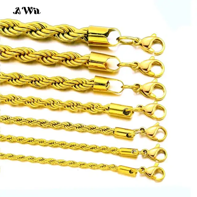 96689-03d410.jpg AWIT-Bracelet Chaîne Corde Torsadée pour Femme, Hip Hop, Punk, 4mm, Document localité, Acier Inoxydable, Collier Document localité, Bijoux Fantaisie