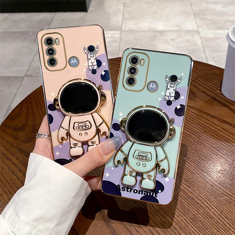 Cute Astronaut Plating Phone Holder Case - Stylish Protective Cover