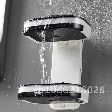 

Double Drain Soap Dish Wall-mounted Bathroom Holder Save Space No Punching Detachable Sponge Storage Strong Bearing Capacity