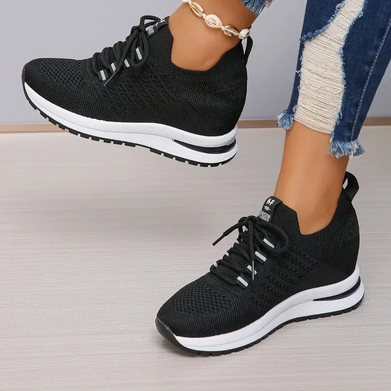 Damenschuhe 2024, Marke Mesh, vulkanisierte Damenschuhe, atmungsaktive Damen-Turnschuhe, Schnürschuhe, Realce Interior, Freizeitschuhe für Damen – Detail 7