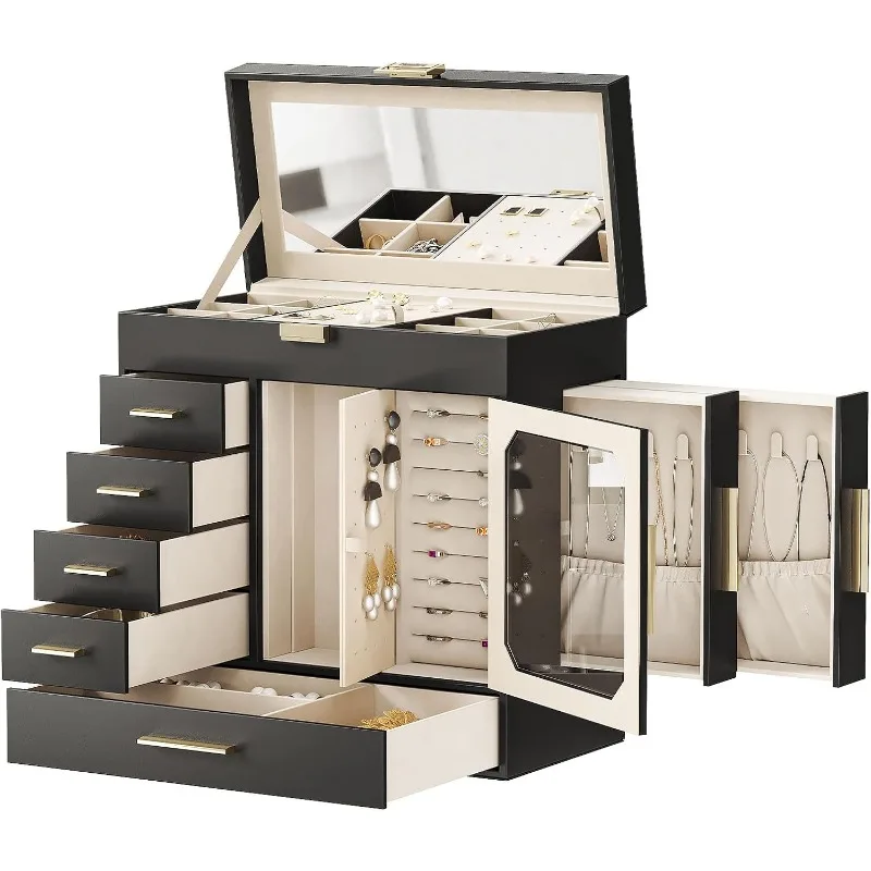 Jewelry Box with Mirror – Large-Capacity Jewelry Organizer Case with Multiple Compartme... - SKU JBM08158 - UGI Packaging