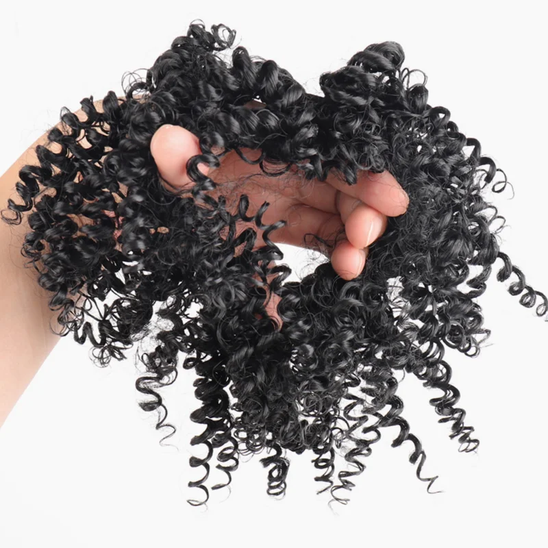 Synthetic Afro Puff Kinky Curly Chignon Elastic Chignons Hairpiece Heat Resistant Hair Extensions For Women Gray Black