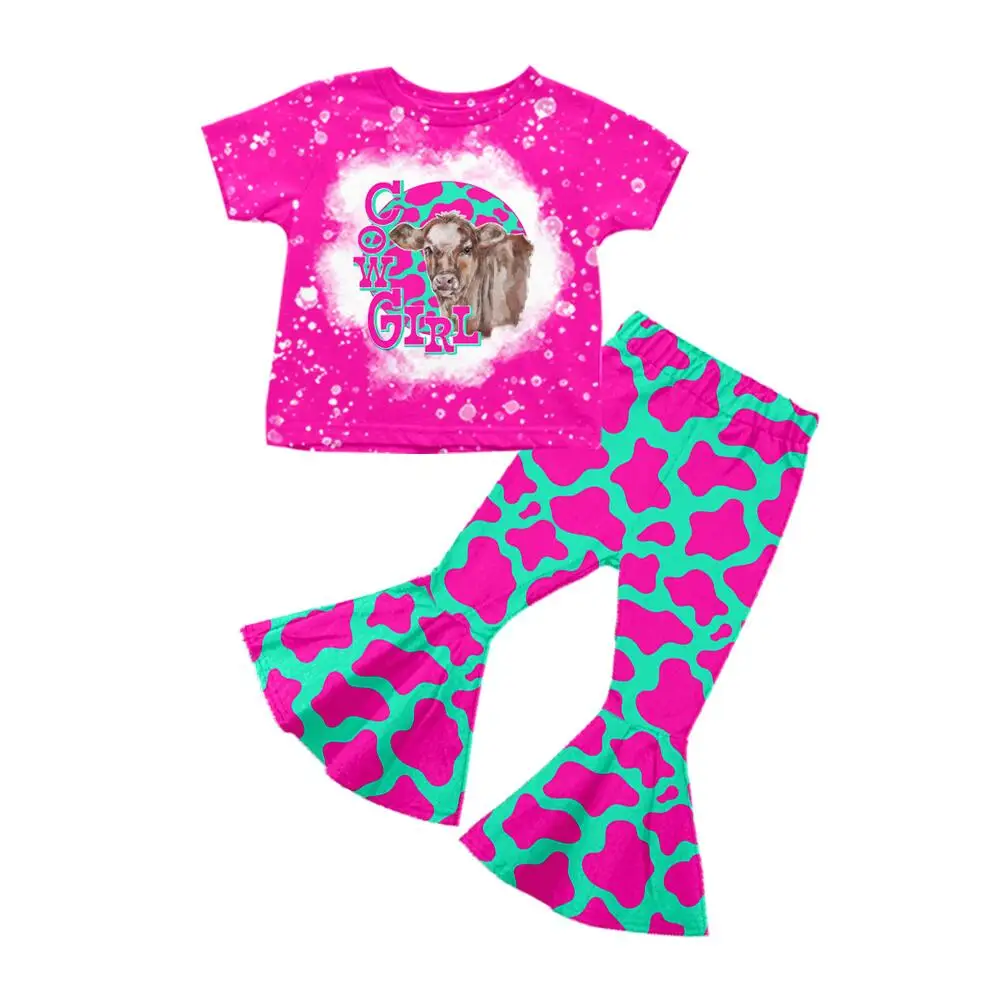 

Best selling Girl Clothing Valentine's Day Short Sleeve doll color top Outfit Kids Clothing Boutique girls set