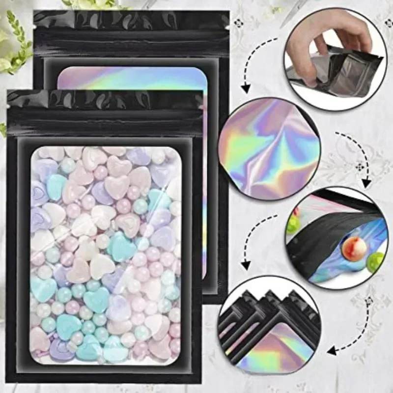 Thick Smell Proof Mylar Bag Holographic Laser Color Plastic Packaging Pouch Jewelry Retail Storage Pouch Gift Zip Lock Bag 50PCS mylar bags,jewelry storage bags,holographic mylar bags,holographic storage bag,holographic bags