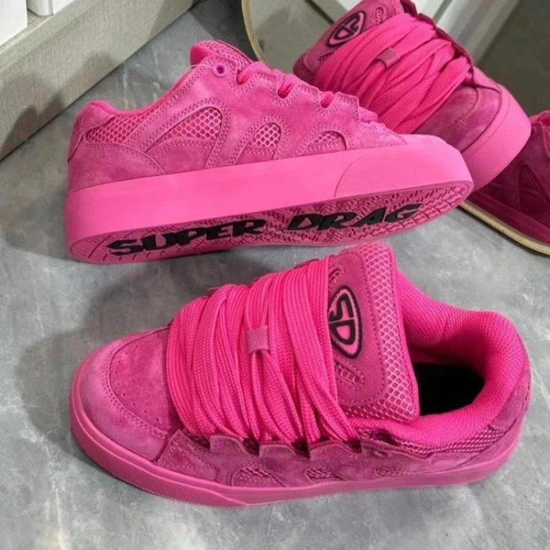 2024 New Dragon Fruit Color Letter Sole Bread Shoes Women's Niche Retro Casual Shoes American Heightening Sports Shoes Popular 4