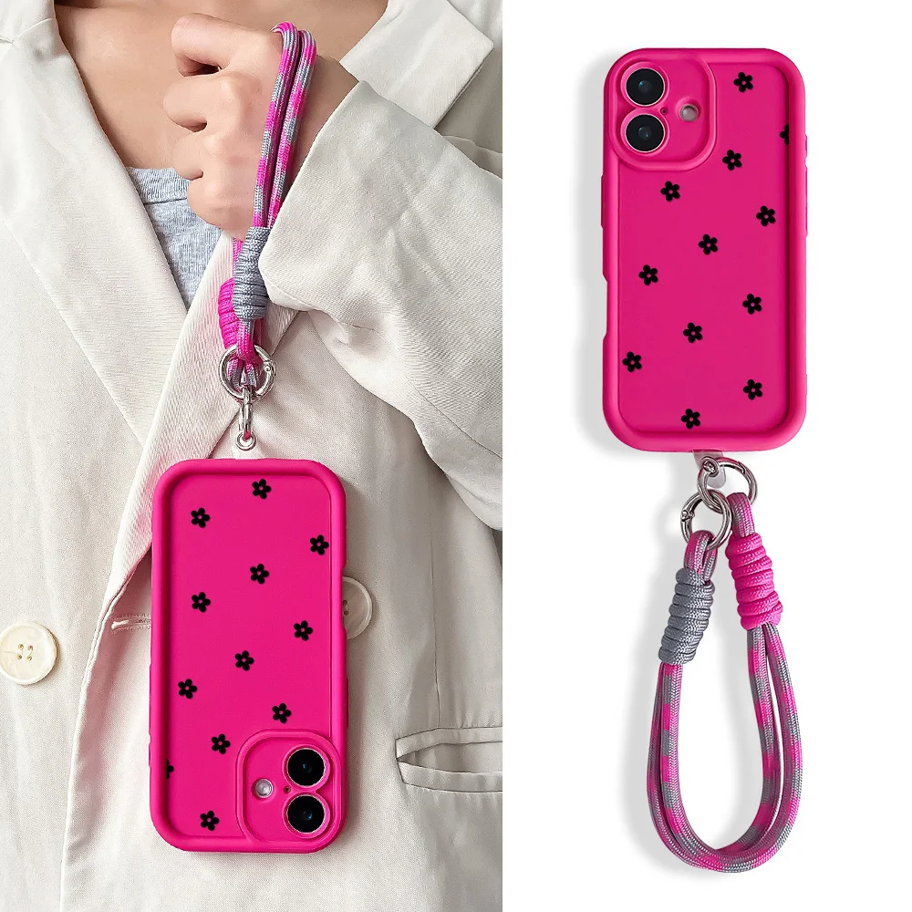 Flower Wrist Chain Lanyard Phone Case with Soft TPU Cover