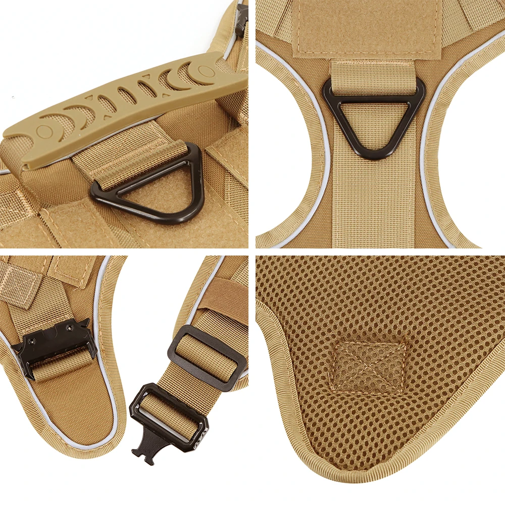 Reflective Dog Harness with 4 Metal Buckles Military Tactical Pet Training Vest Pet Harness Leash Set Pet Harness Set Harnesses Leash Collar Large Dogs Accessories