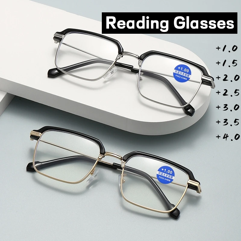 

Fashion Men's Reading Glasses New Half Frame HD Lens Far Sight Hyperopia Eyewear Trendy Retro Unisex Prescription Presbyopia