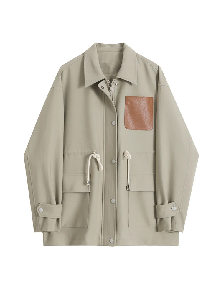 

Женское винтажное стильное пальто, свободное повседневное однобортное тонкое пальто с отложным воротником и карманами из искусственной кожи, осень 2022