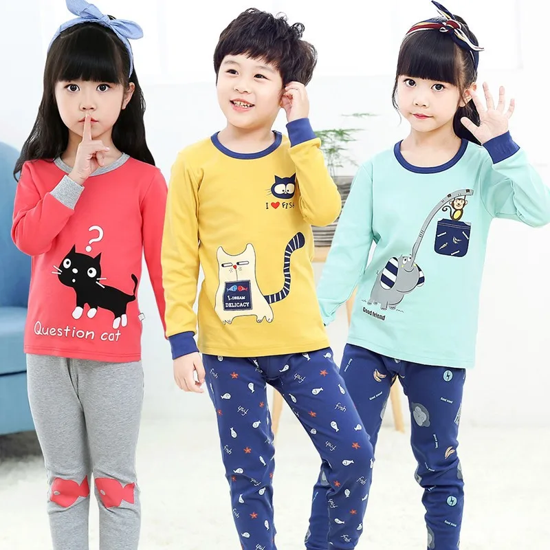 

3-12 Year Kids Round Neck Tops+Pants 2-Piece Clothing Set Cartoon Spring Autumn Boys Girls Cotton Pajama New Casual Clothes Suit