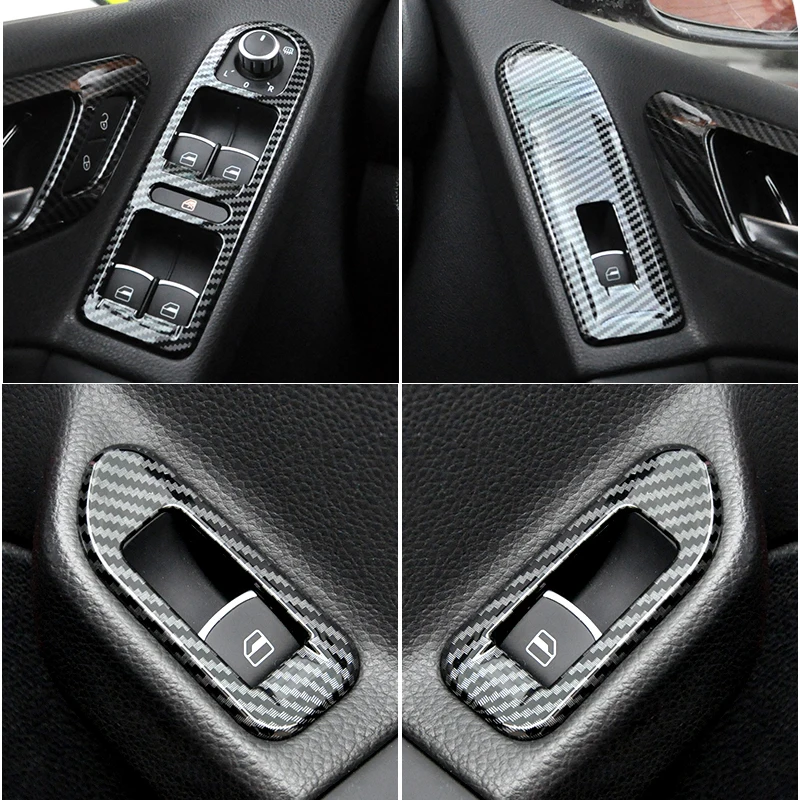 ABS Carbon Fiber Printed Car Styling Window Lift Control Door Handle Panel Cover Trim For VW Golf 6 MK6 2009 2010 2011 2012 2013