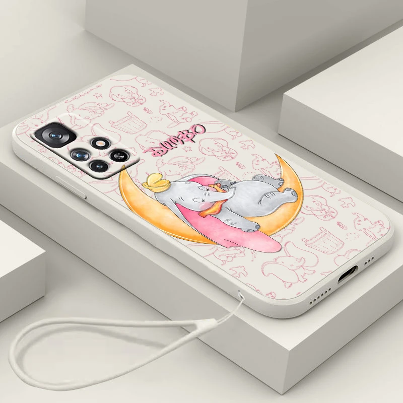

Disney Dumbo Cute For Redmi K60 K50 K40 K30 K20 10C X 9C T AT A 8A 7A Gaming Pro Plus Liquid Rope Silicone Phone Case