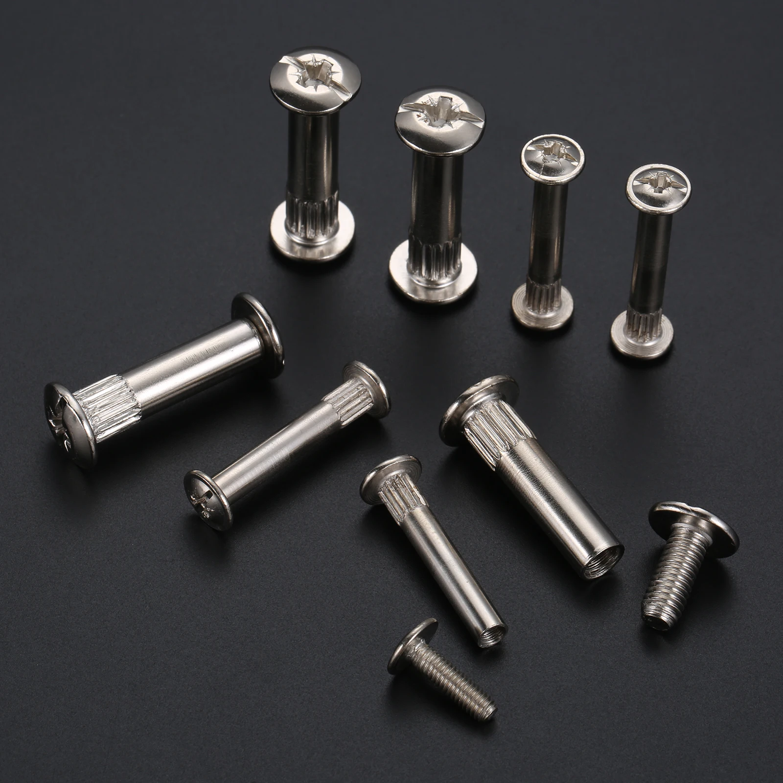 10 Sets M5 M8 Splint Nut Male-Female Snap Rivets Butt Set Screw with Nut Kitchen Furniture Cabinet Childrens Bed Connectors Bolt images - 6