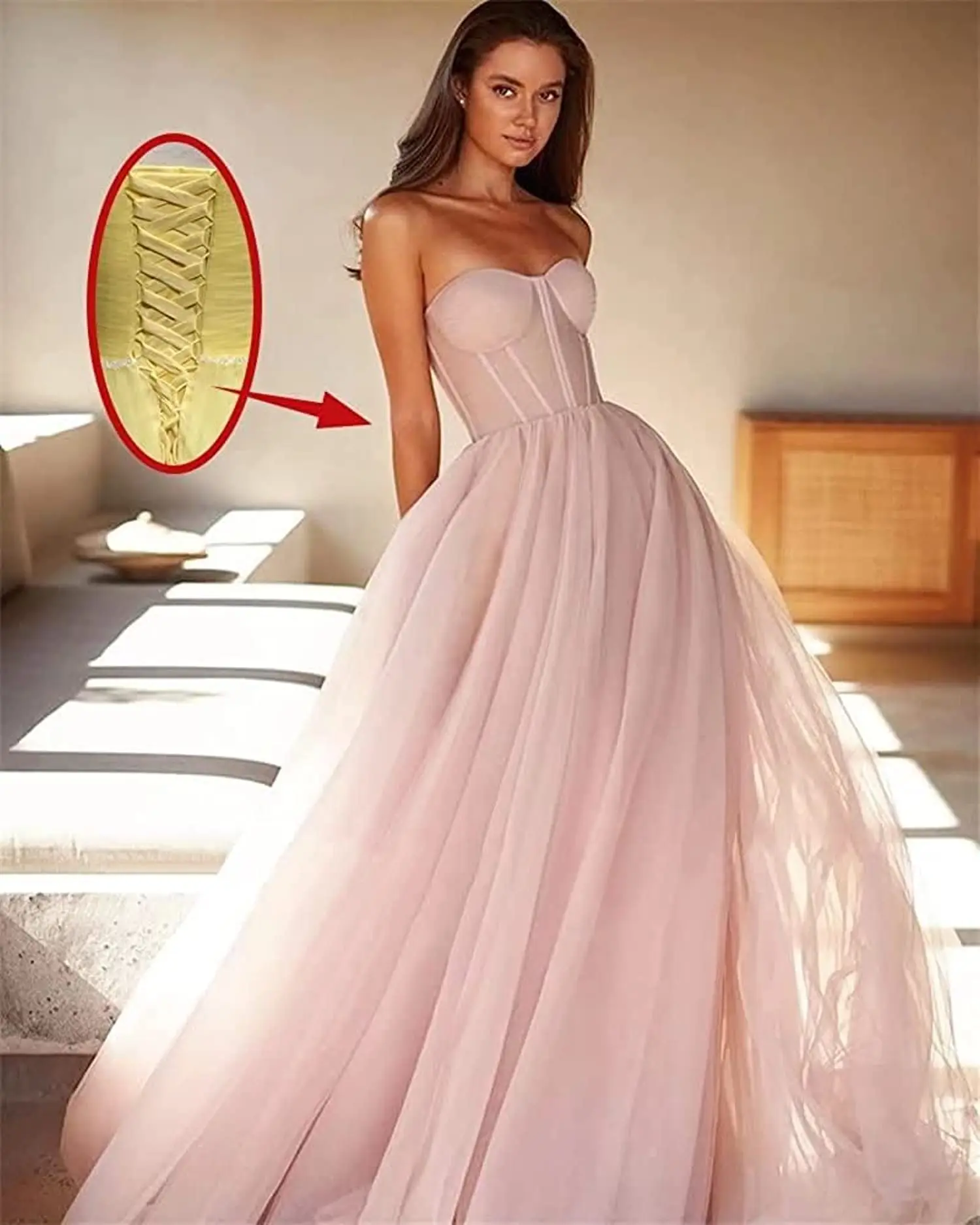 Strapless Evening Dresses  فساتين السهرة Long Tulle A Line Formal Party Dress robes de soirée for Women red prom dress