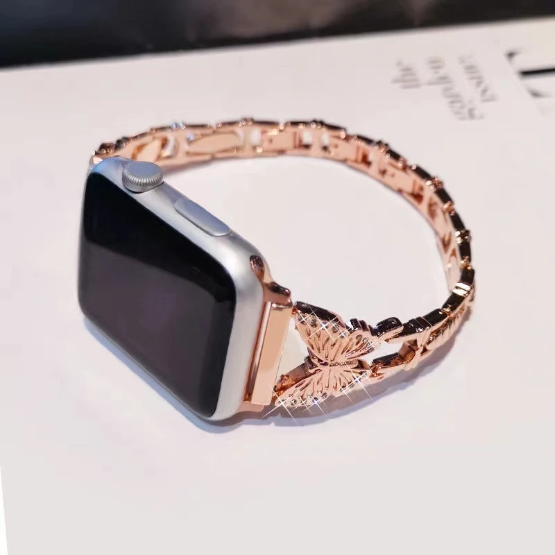 Simple Butterfly Pattern Metal Strap For Apple watch Ultra 8 7 49mm 45mm 41mm 6 5 SE 44mm 40mm wristband For iwatch 3 42mm 38mm
