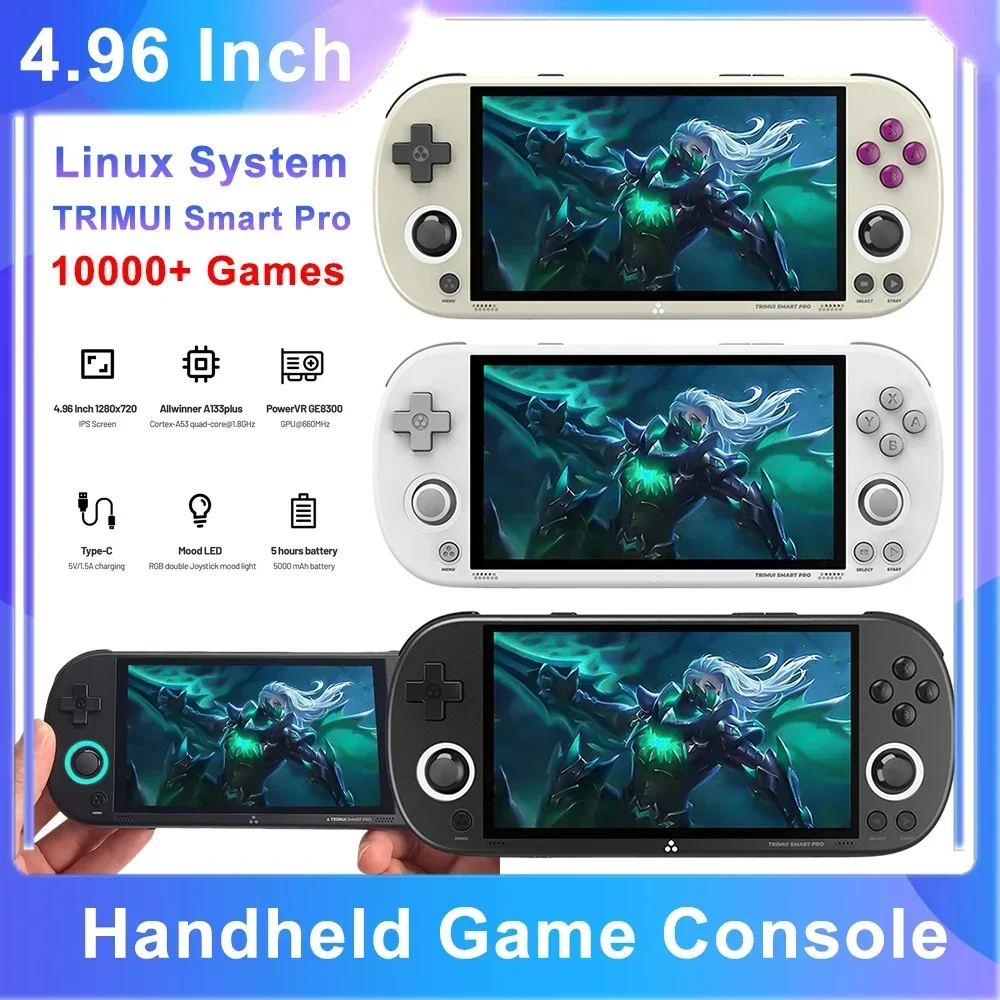 B-M Trimui Smart Pro Portable Retro Video Game 4.96 Inch Handheld Console 10000+ Game 5000mAh Mini Player 64/128/256GB