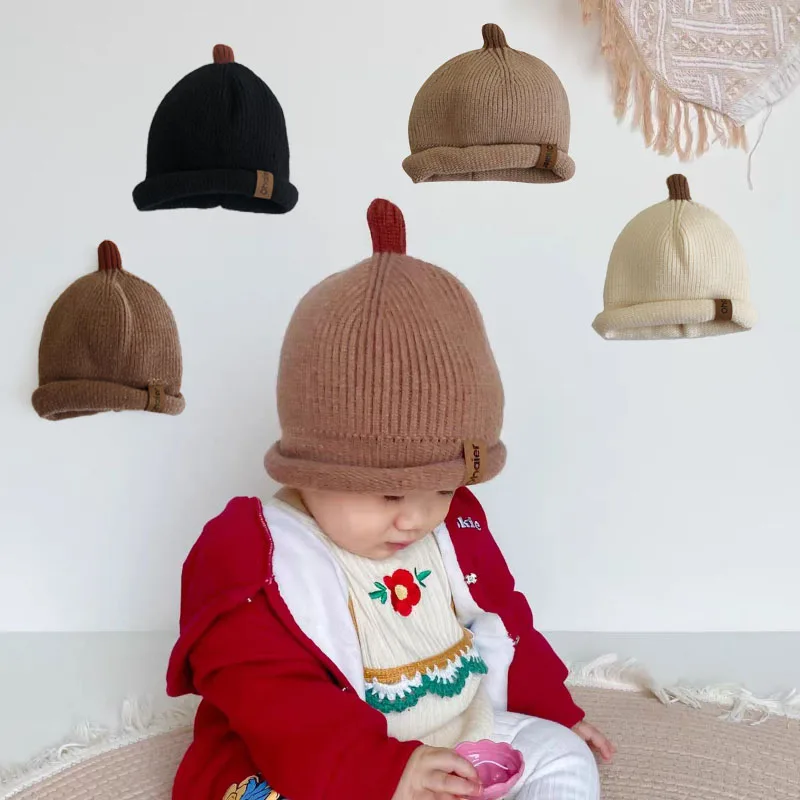 Korea Cute Baby Beanie Caps Autumn Winter Kids Knitted Hats Ear Protection Warm Wool Hat For Girls Boys Elastic Soft Bonnet Cap