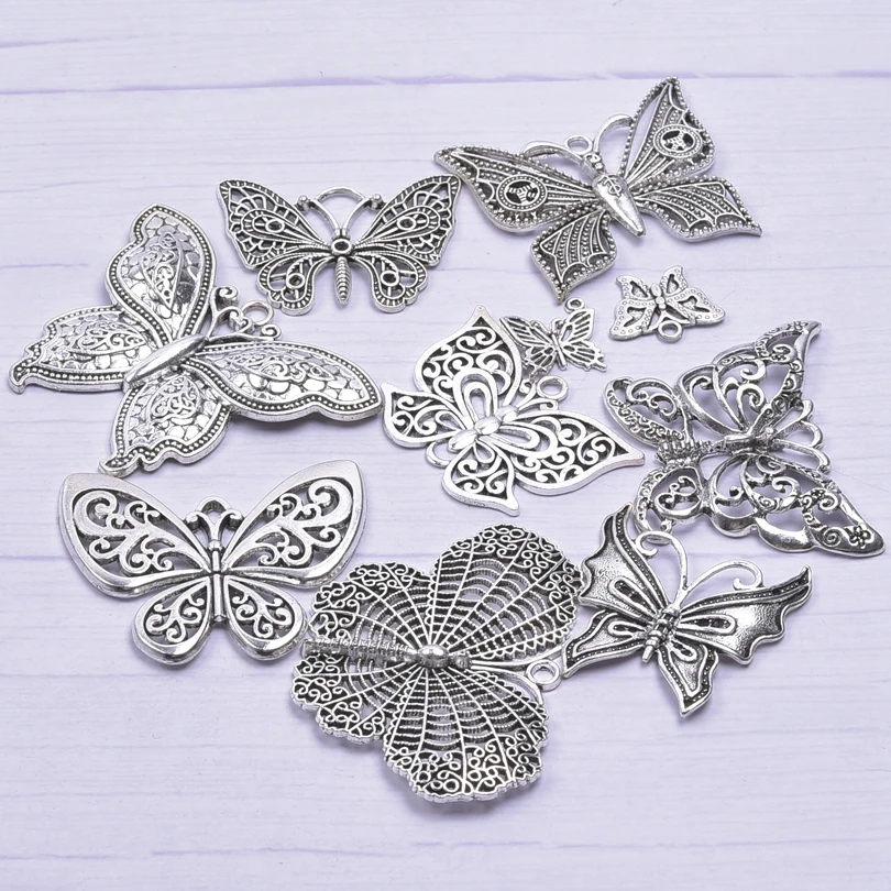 New Recommend 10PCS/Lot Bulk Butterfly Mix  Series Alloy Pendant Connecting For Jewelry Women Making DIY Hanmade Accessories