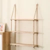 Wooden Floating Shelves for Wall Plant Flower Wood Swing Hanging Rope Storage Home Living Room Decor 1/2/3-tier 5