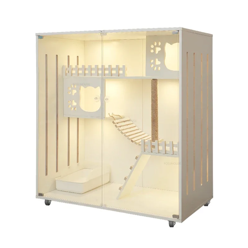 Solid Wood Cat Cages Super Large Cat Villa Double-storey Cage House Home Luxury Nest Cabinet Indoor Pet House