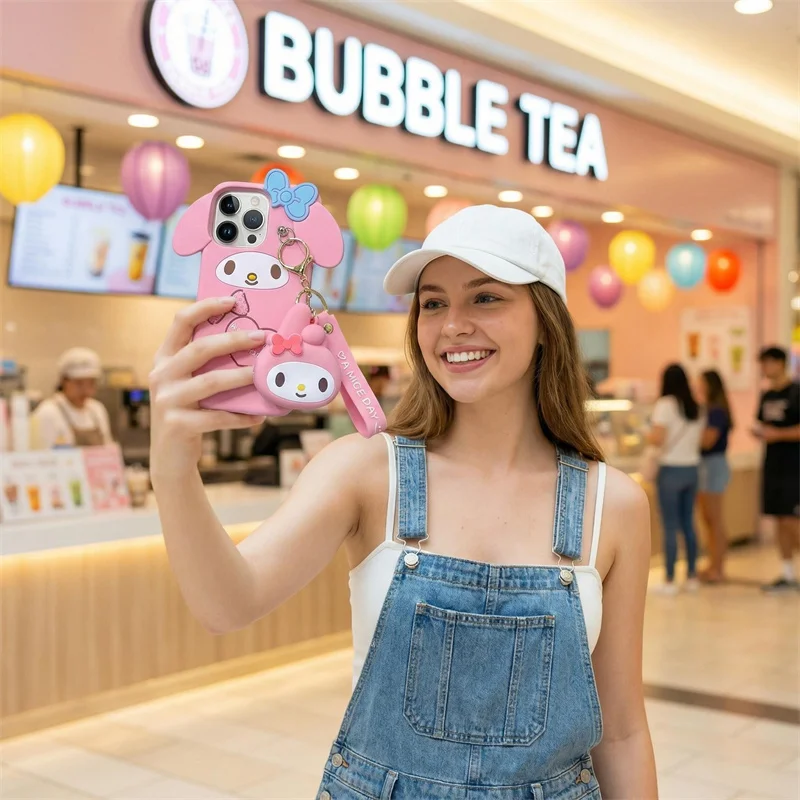 Cute Cartoon My Melody Silicone Phone Case with Key Chain