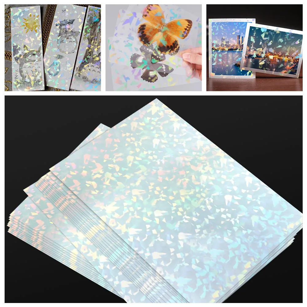 

10 Sheets Glass Pattern Cold Lamination Film A4 Paper Shiny Dots Stars Heart Sheet DIY Package Color Card Photo Laminating Film