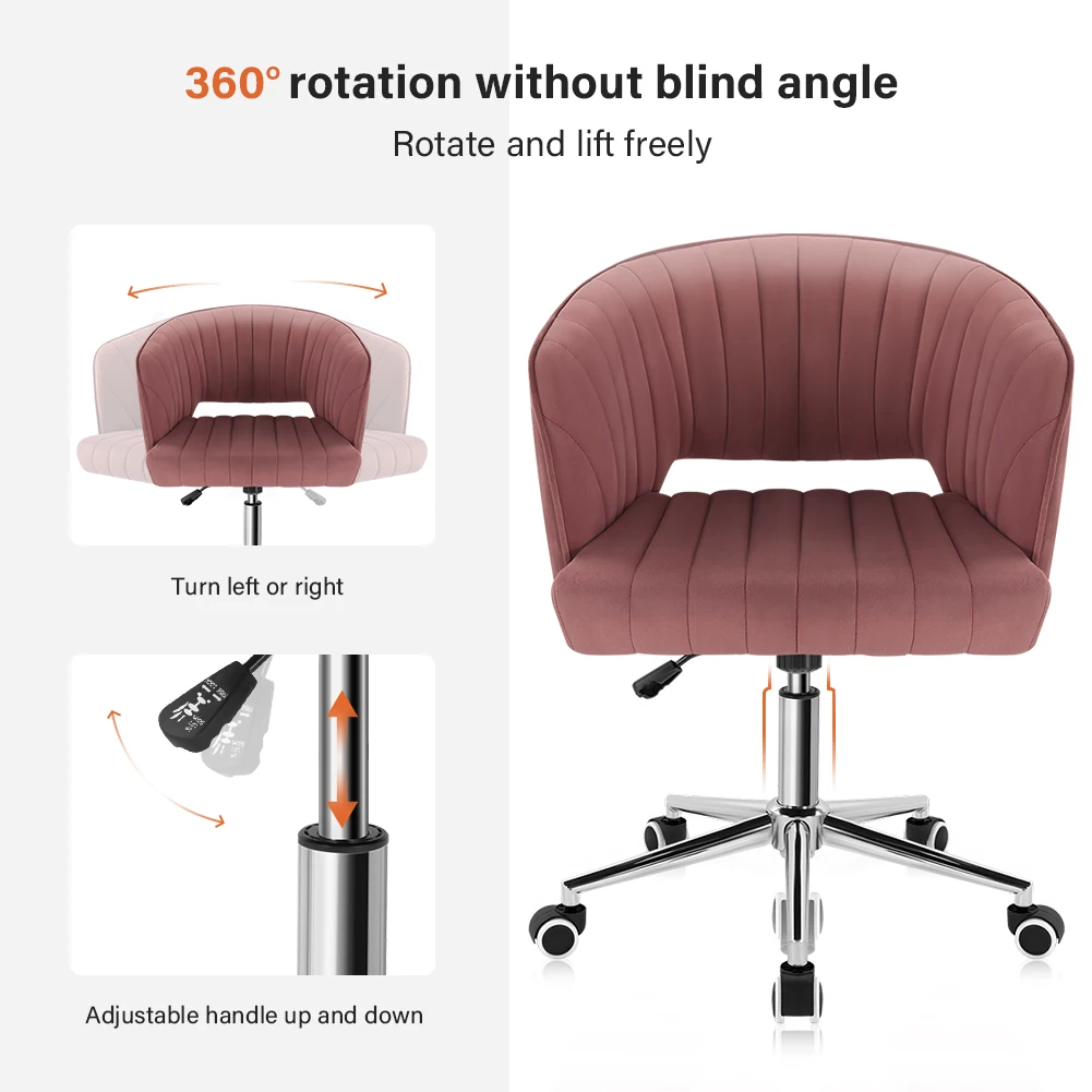 KKTONER Office Chair Velvet Desk Chair Swivel Armchair Cute Modern Fabric Home Office Desk Chairs with Wheels Adjustable Chair 3