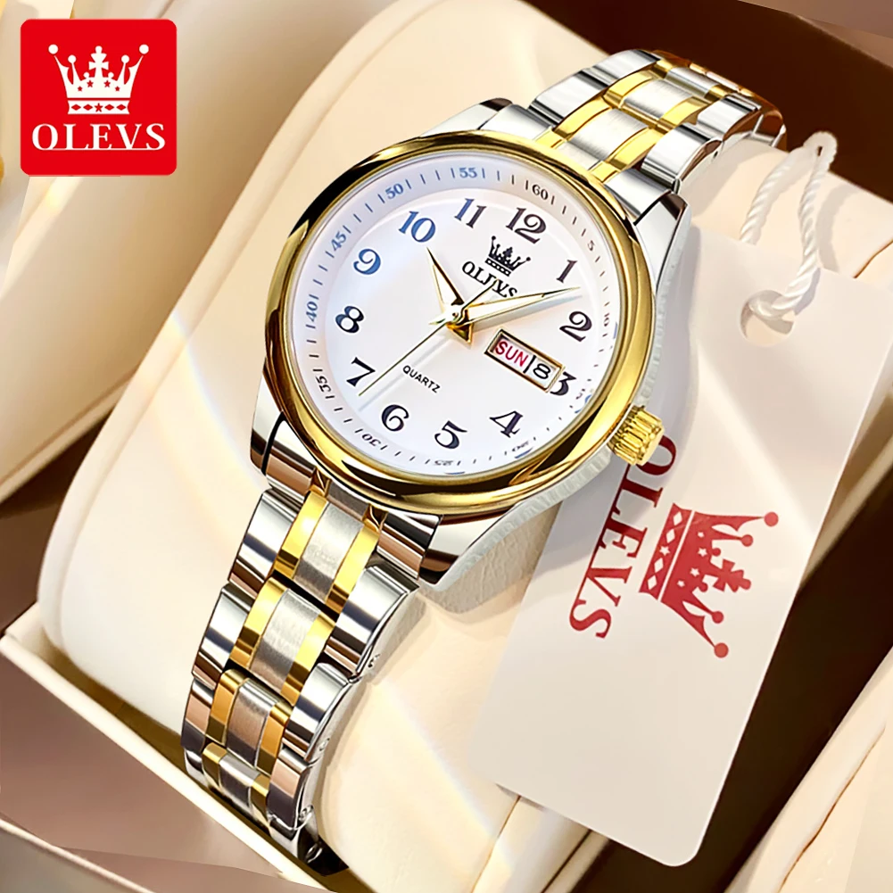 

OLEVS 5567 Luxury Quartz Watch for Women Elegant Stainless Steel Luminous Waterproof Week Date Wristwatch Ladies Dress Clock